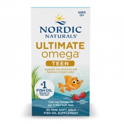 【胶囊因天气原因融化不理赔】NORDIC NATURALS 美国挪威小鱼学生青少年儿童2倍含量DHA补脑鱼油软胶囊增加记忆力60粒（12-18岁） 保质期：2028.3
